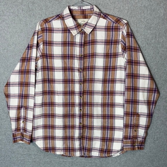 JACHS Girlfriend Flannel Shirt Plaid Long‎ Sleeve Button Up Top Small - Picture 1 of 14